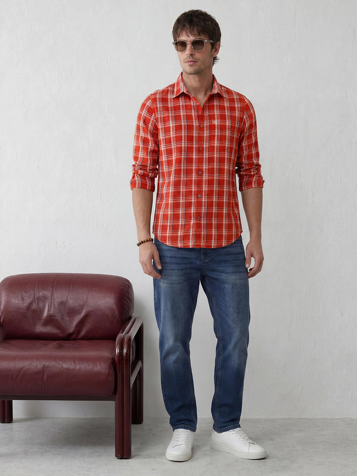 Classic Cotton Twill Checks In Slim Fit  |  Red
