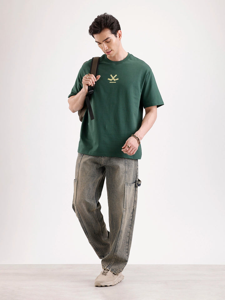 Classic Back Printed Oversized T-Shirt   |  Dark Green