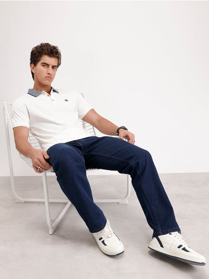 Regular Fit Contrast Collar Polo T-Shirt  | White