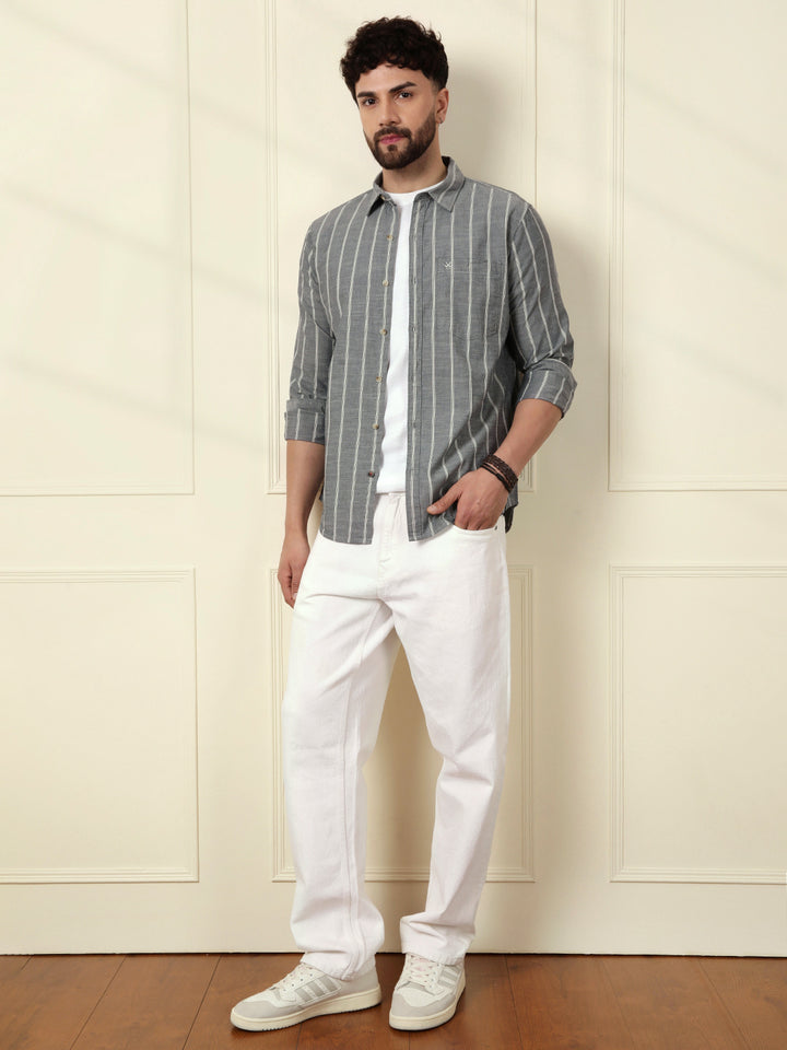 Classic Chambray Striped Shirt | Grey