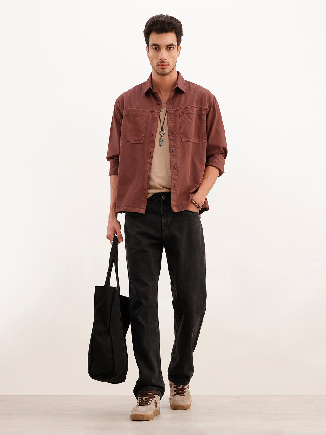 Comfort Fit Double Pocket Overdyed Shirt | Brown