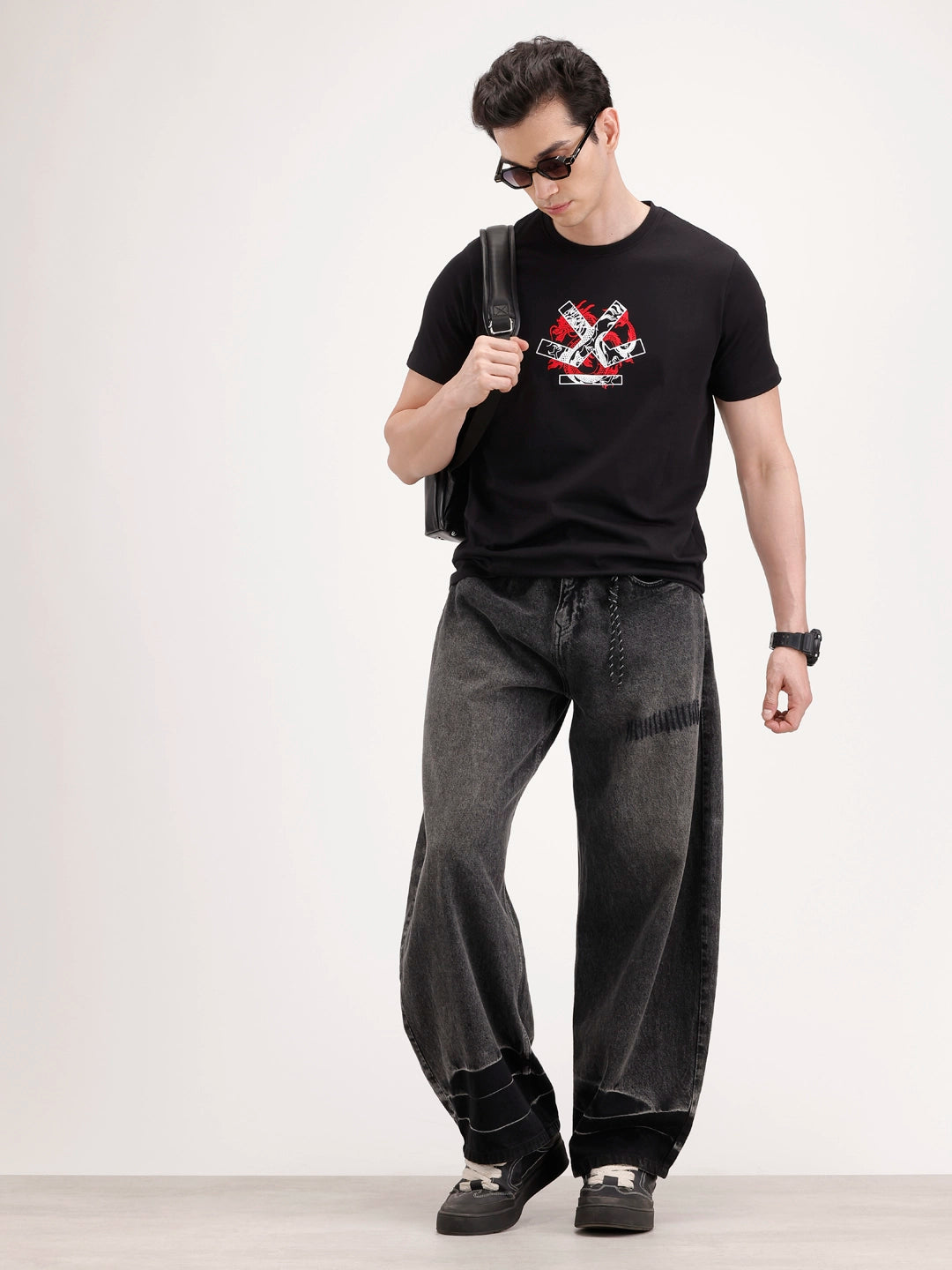 Slim Fit Foil Printed T-Shirt | Black