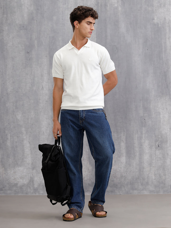 Premium Flat Knit Slim Fit Polo T-Shirt  | Off White