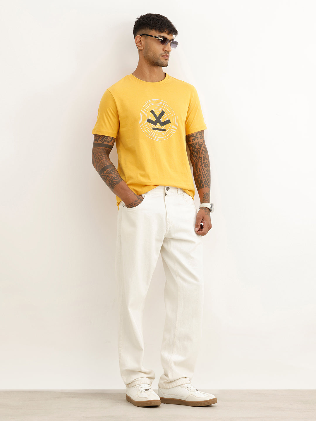 Slim Fit Placement Printed T-Shirt | Yellow
