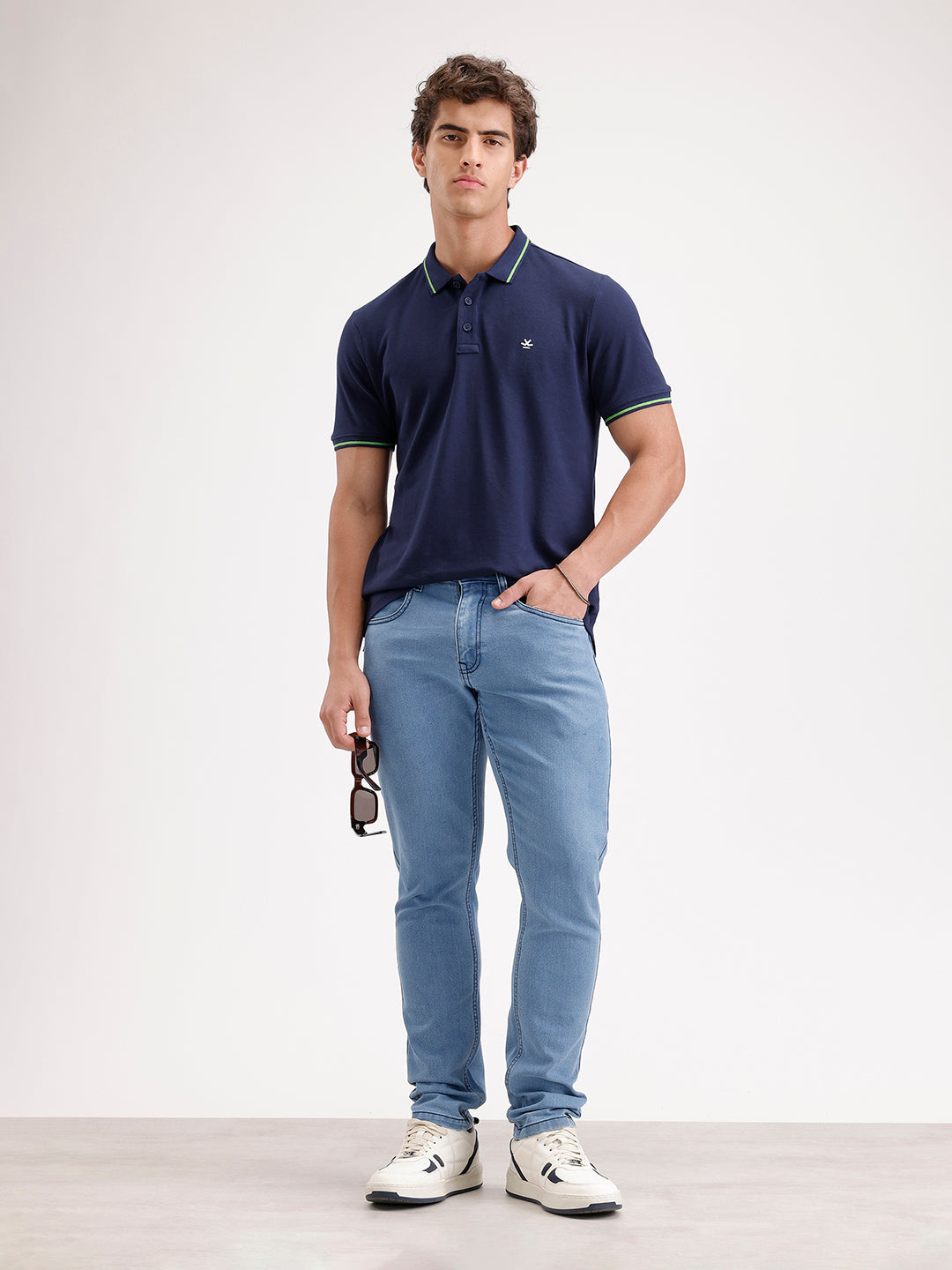Solid Slim Fit Tipping Collar Polo T-Shirt  | Navy Blue