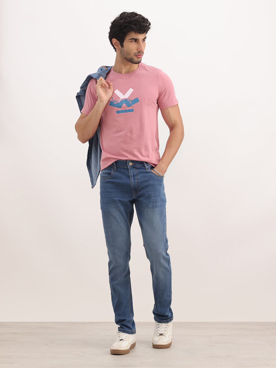 Solid Slim Fit Placement Printed T-Shirt | Pink