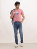 Solid Slim Fit Placement Printed T-Shirt | Pink