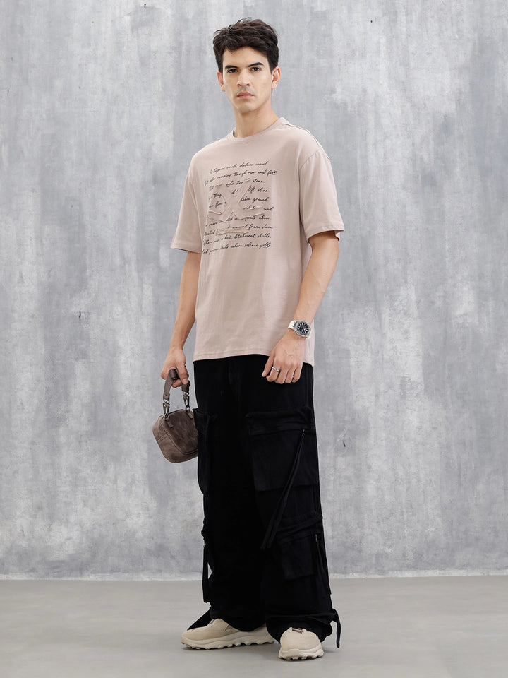 Printed Logo Oversized T-Shirt | Beige