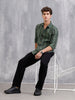 Slim Fit Stripe Shirt In Chenille Yarn | Olive