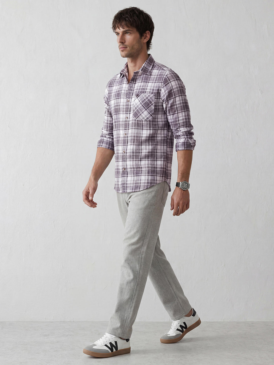 Classic Regular Fit Checkered Shirt | Purple