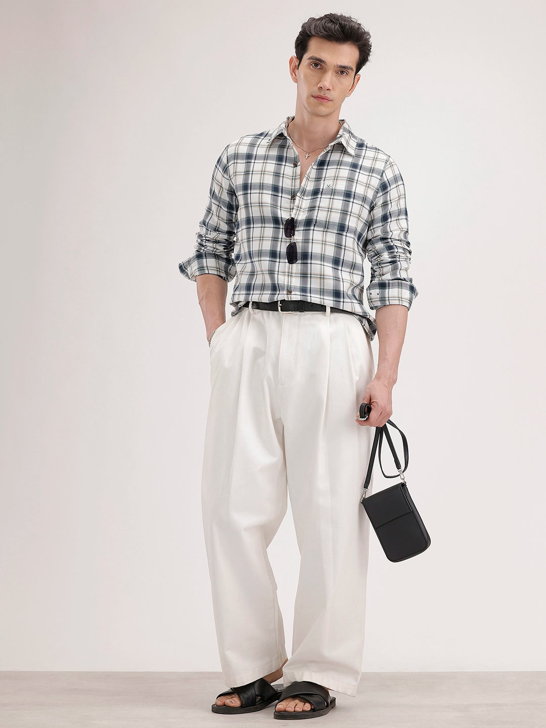 Regular Fit Checkered Shirt | White