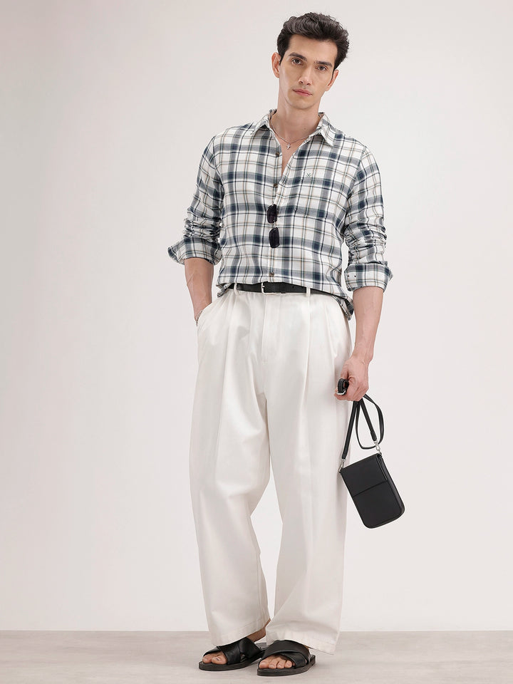 Regular Fit Checkered Shirt | White