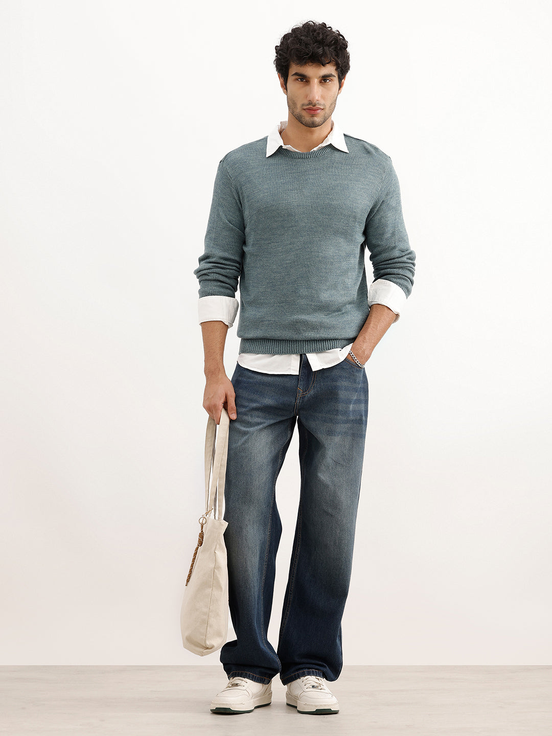 Jacquard Regular Fit Knitted Sweater | Blue