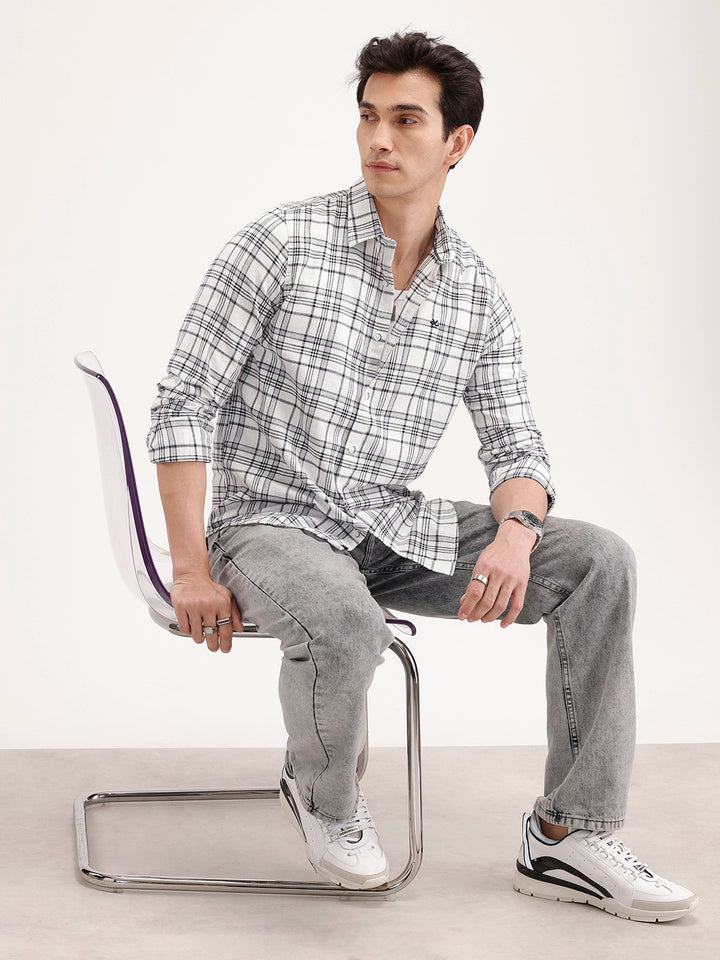 Slim Fit Checkered Shirt | White