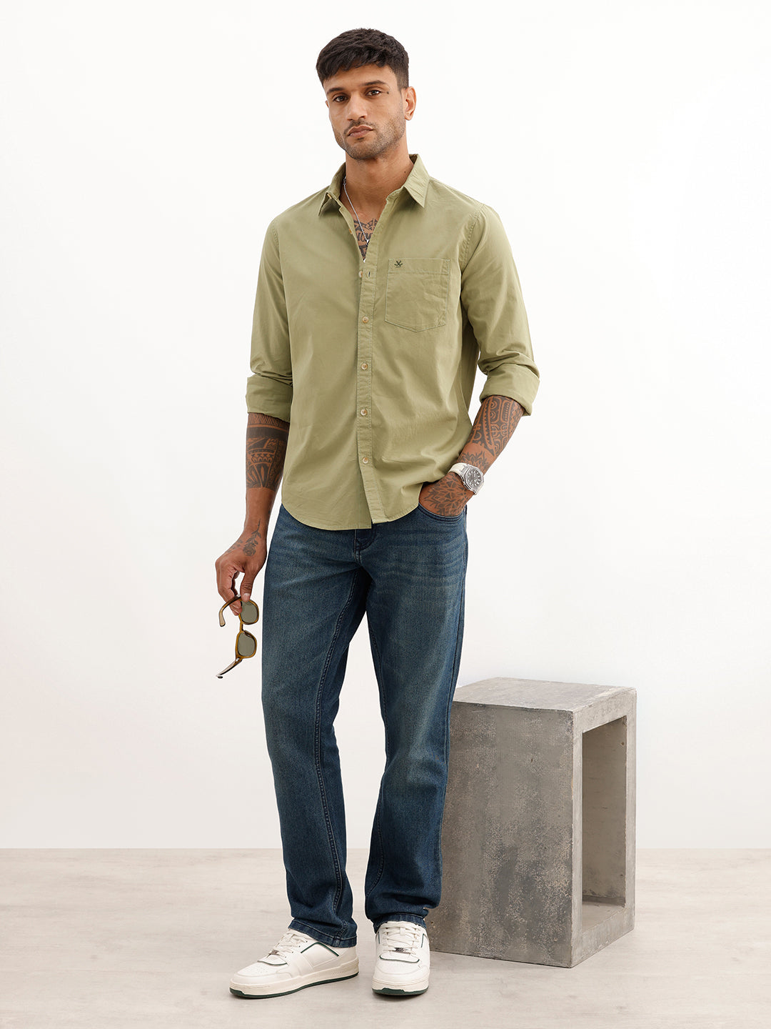 Solid Regular Fit Full Sleeve Shirt | Green