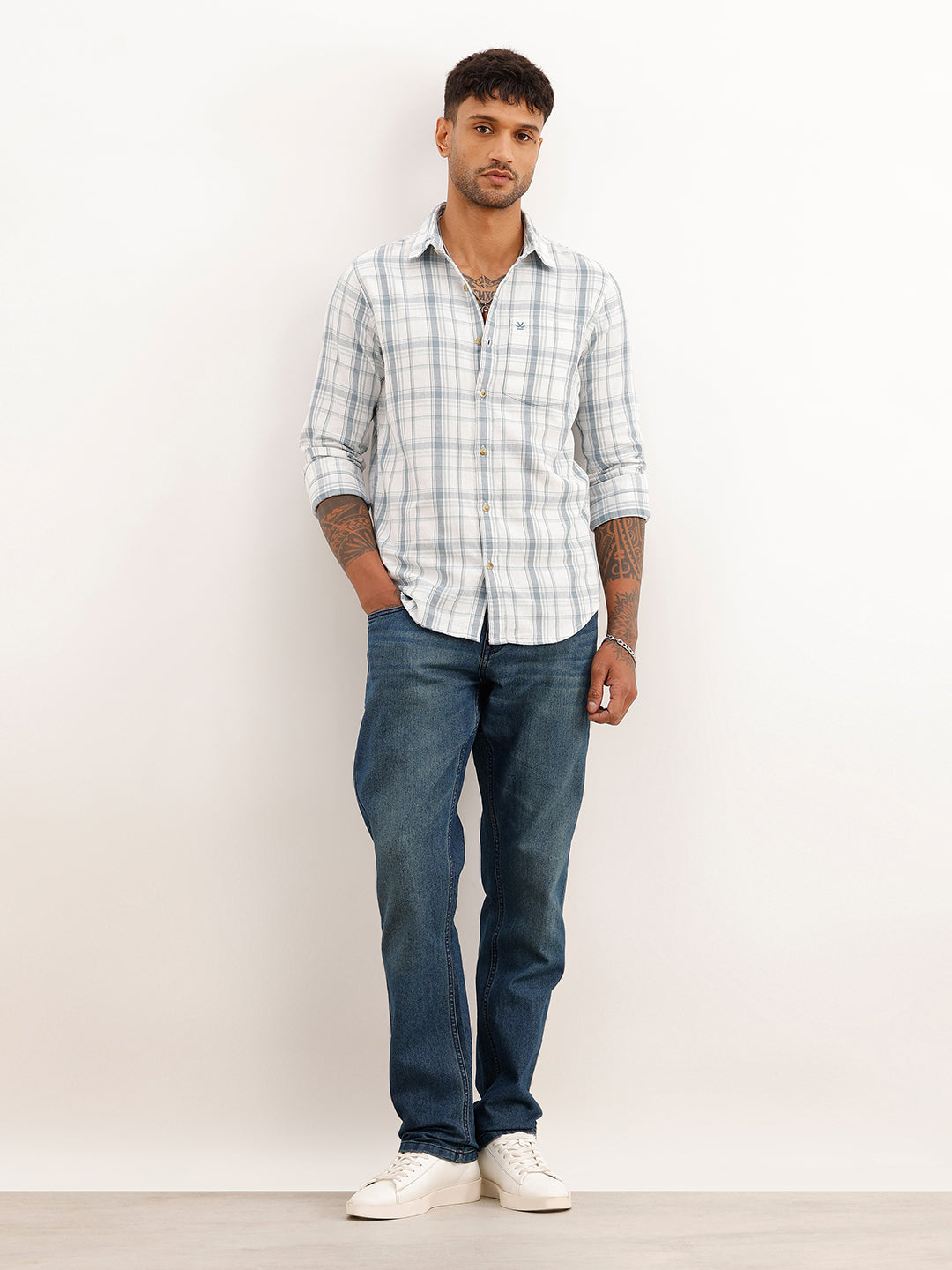 Regular Fit Checkered Shirt | White