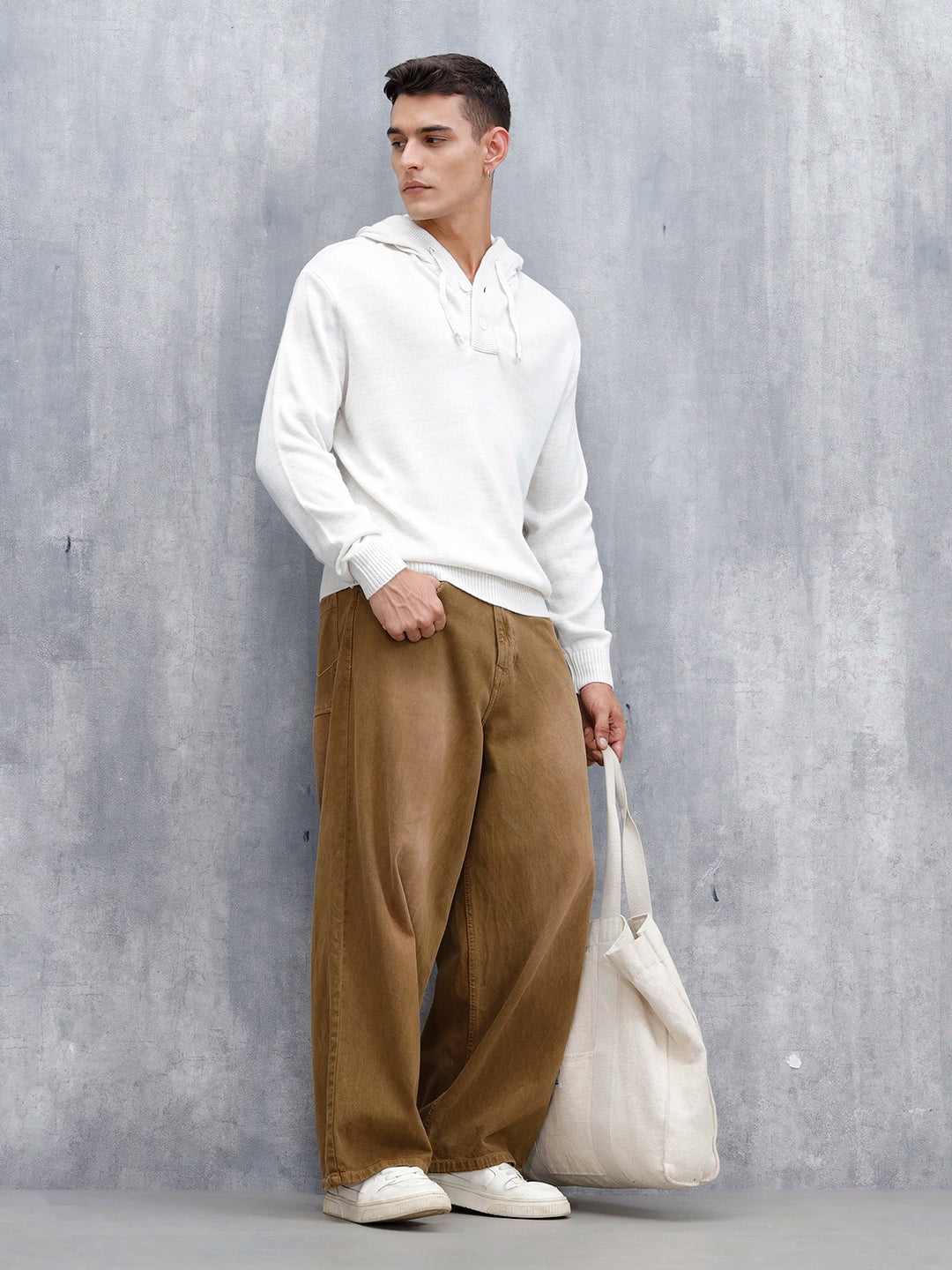 Men's Solid Casual Hoodie Pullover | White
