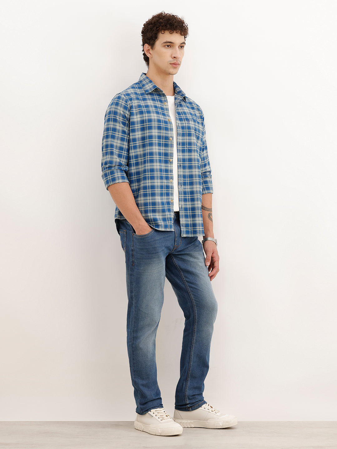 Regular Fit Full Sleeve Checkered Shirt | Blue