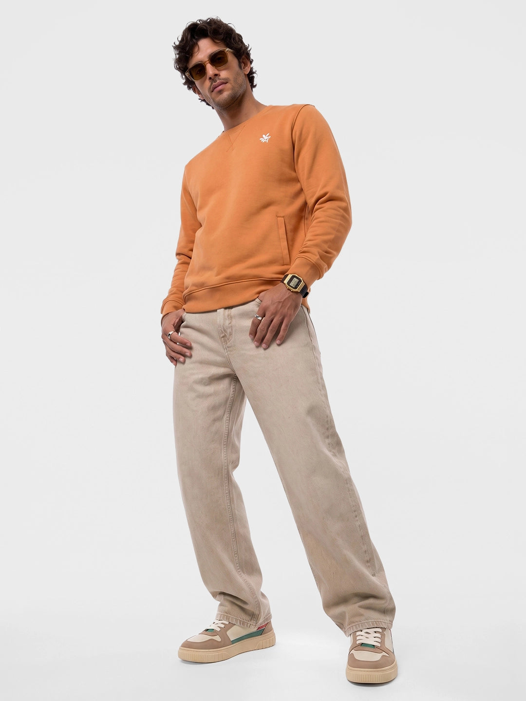 Solid Placement Printed Sweatshirt | Orange