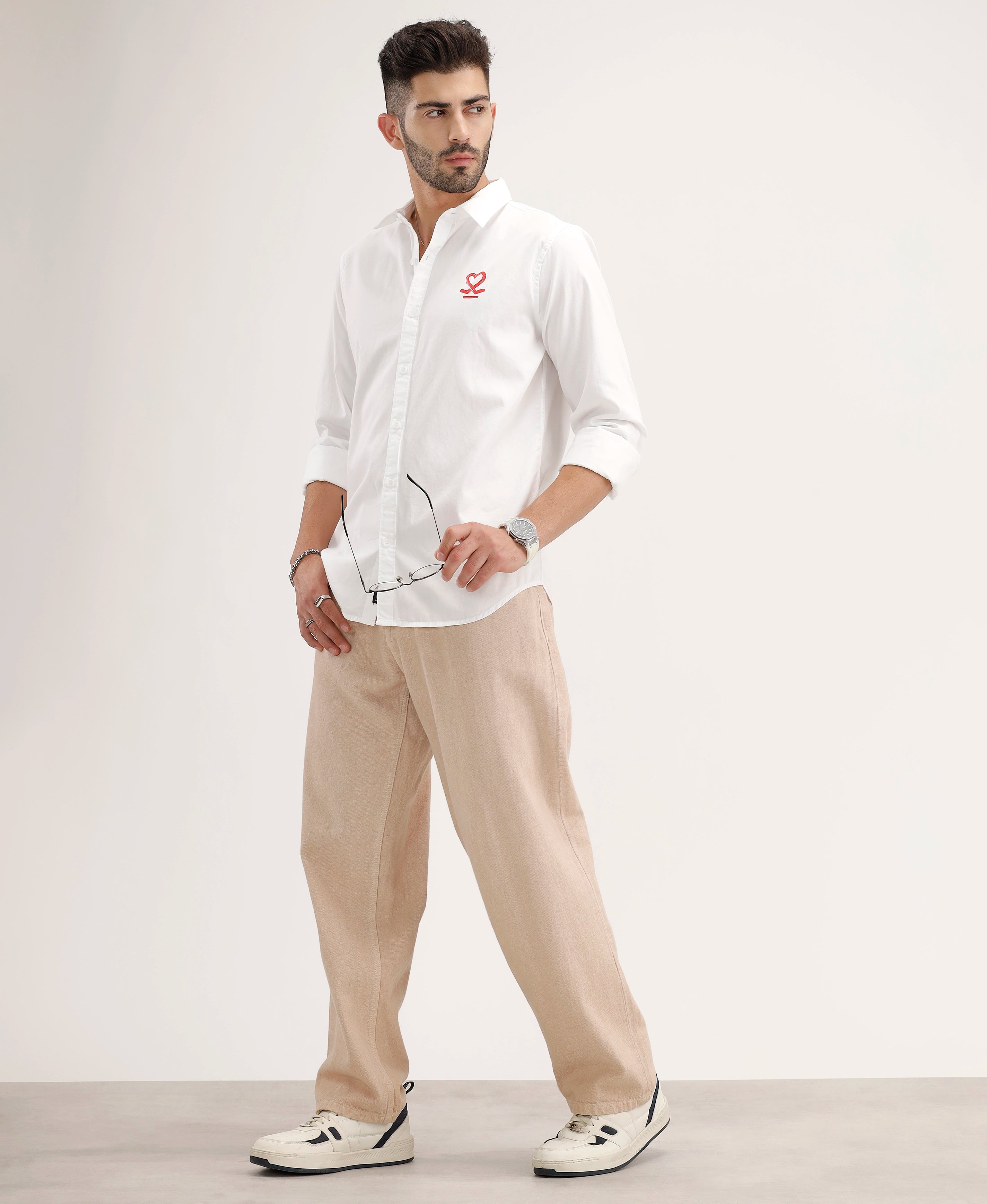 Slim Fit Placement Printed Shirt | White