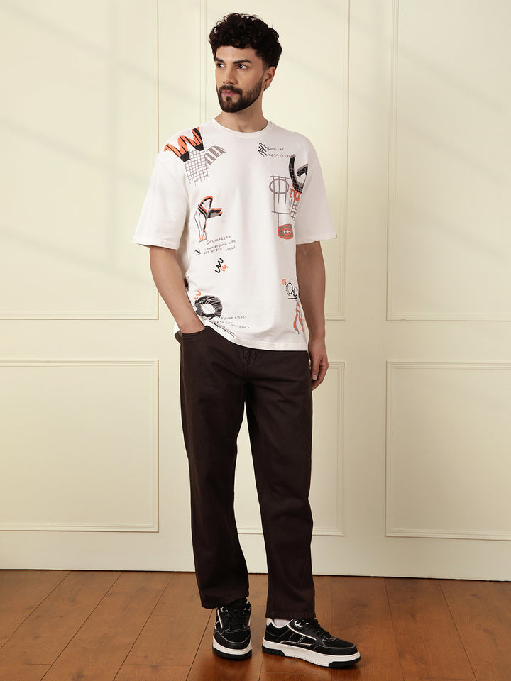 Heavy GSM Placement Print T-Shirt  | Off White