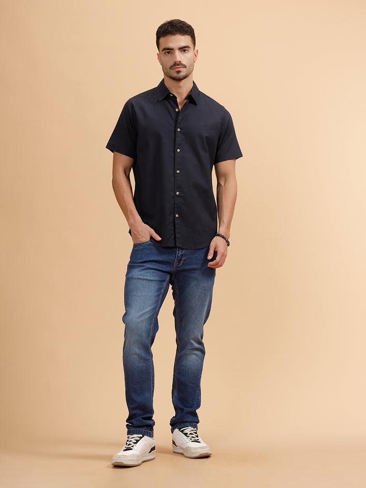 Solid Short Sleeve Regular Fit Shirt | Navy Blue