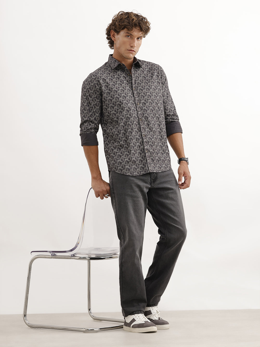 Slim Fit Full Sleeve AOP Shirt | Dark Grey