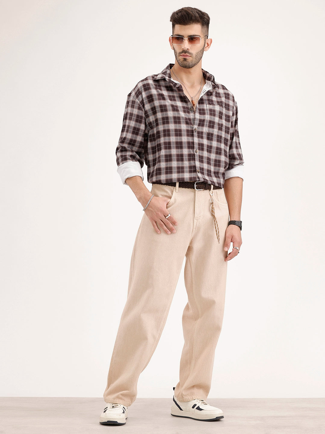 Oversized Fit Checkered Shirt | Brown