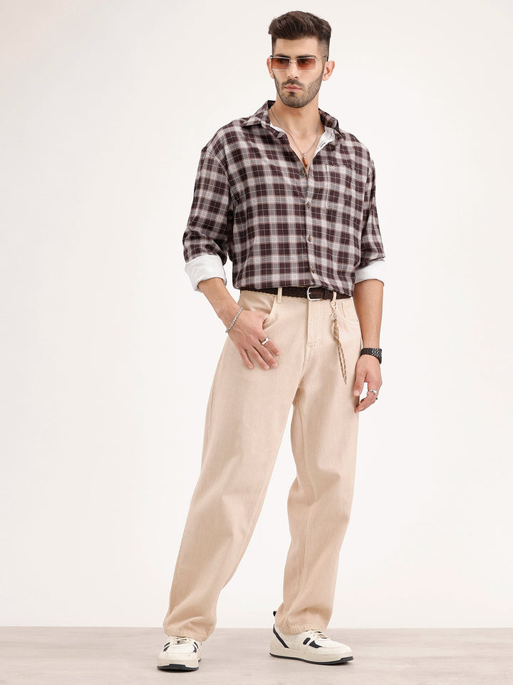 Oversized Fit Checkered Shirt | Brown