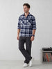 Men's casual checkered pattern double pocket shirt | Blue