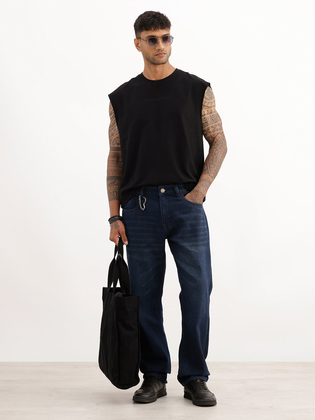 Oversized Fit Cut Off Sleeves T-Shirt | Black
