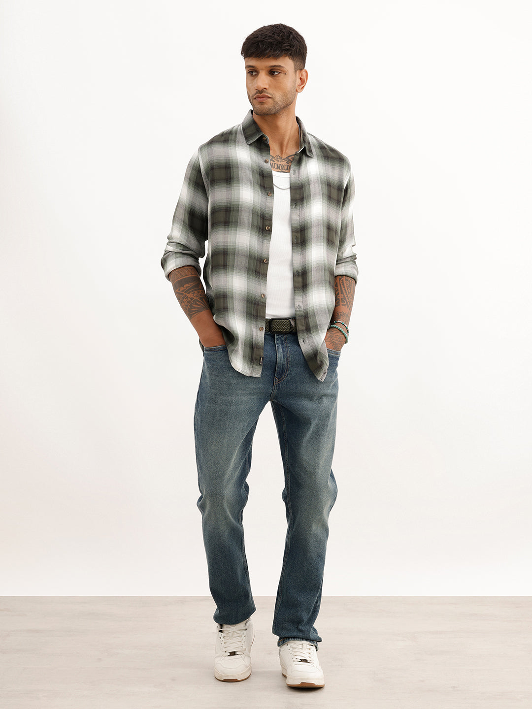 Slim Fit Full Sleeve Checkered Shirt | Green