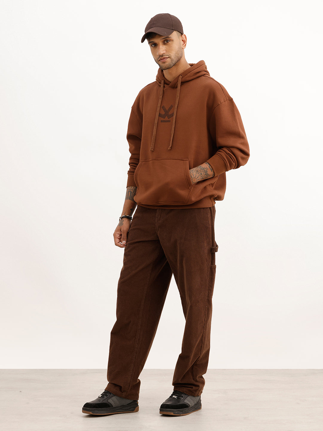 Oversized Back Printed Hooded Sweatshirt | Brown
