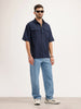 Oversized Linen Blend Striped Shirt | Navy