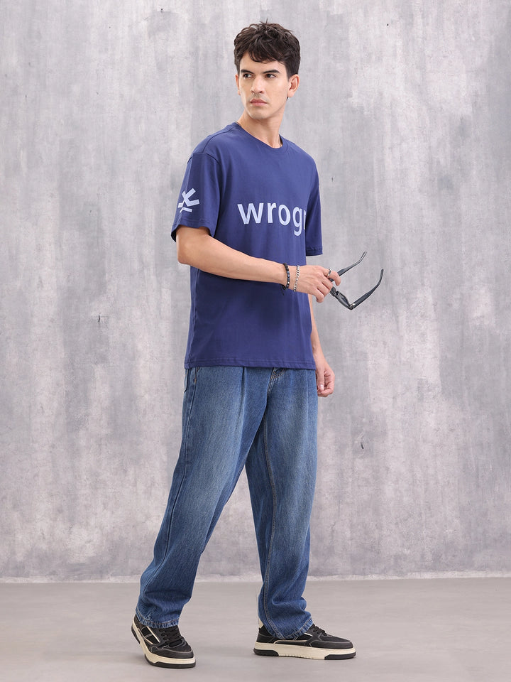 Wrogn Typo Printed Oversized Fit T-shirt | Blue