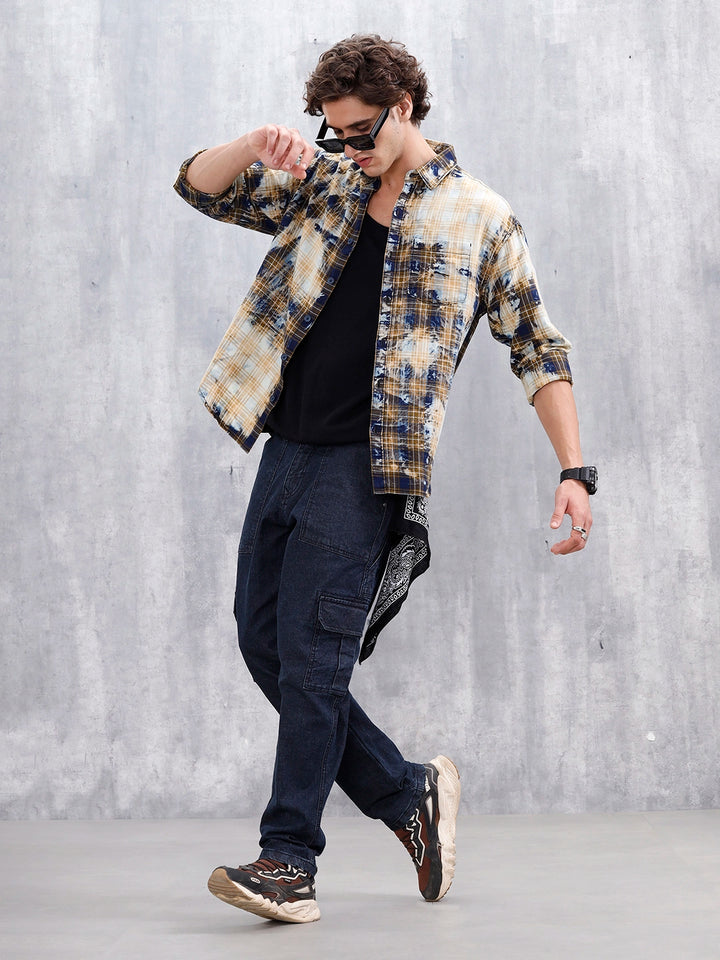 Distressed Plaid Check Shirt With Pockets | Yellow