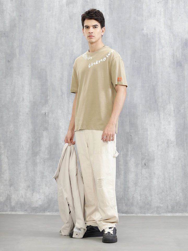 Placement Printed Oversized T-Shirt | Beige