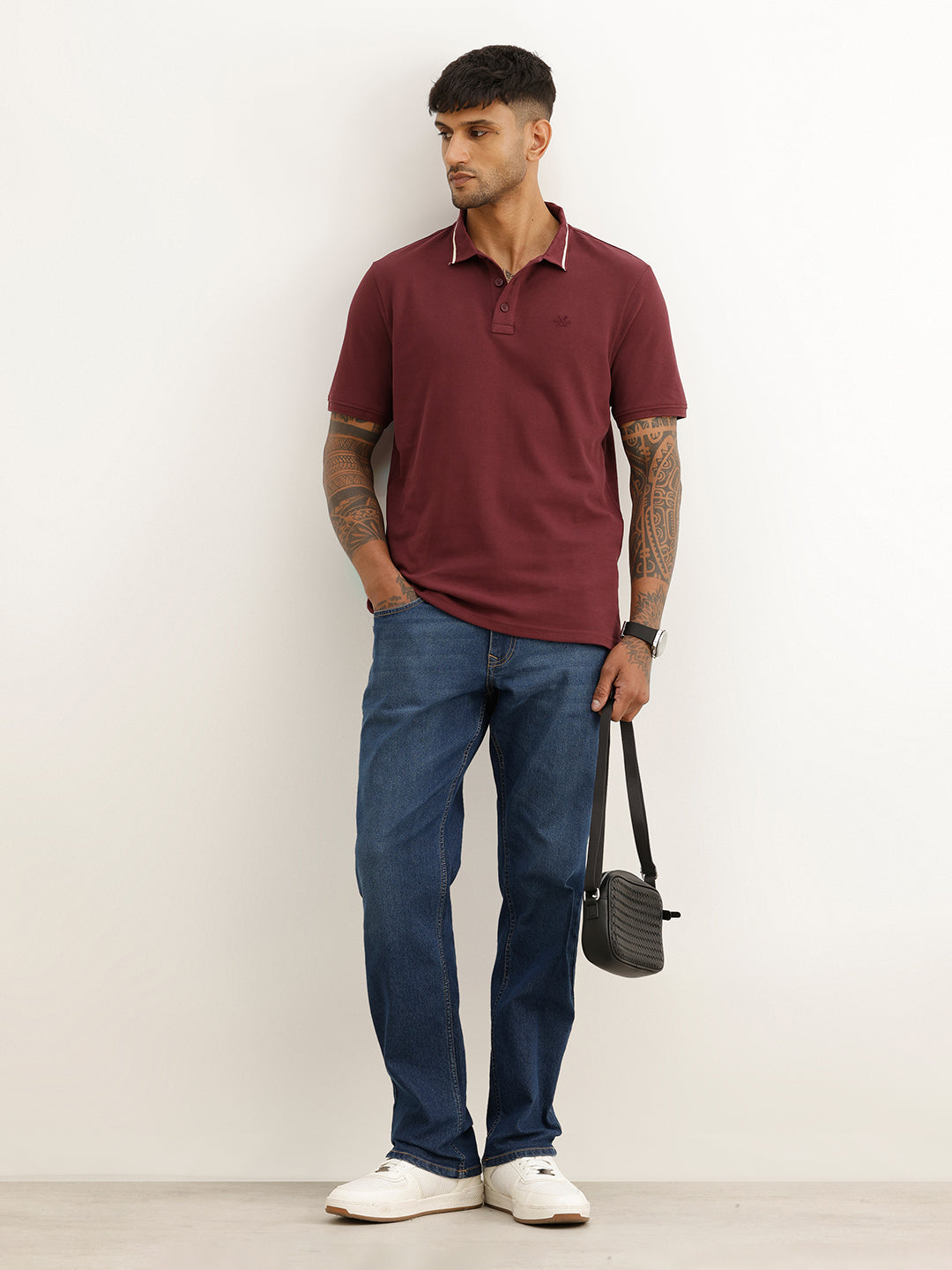 Classic Slim Fit Tipping Collar Polo T-Shirt | Wine