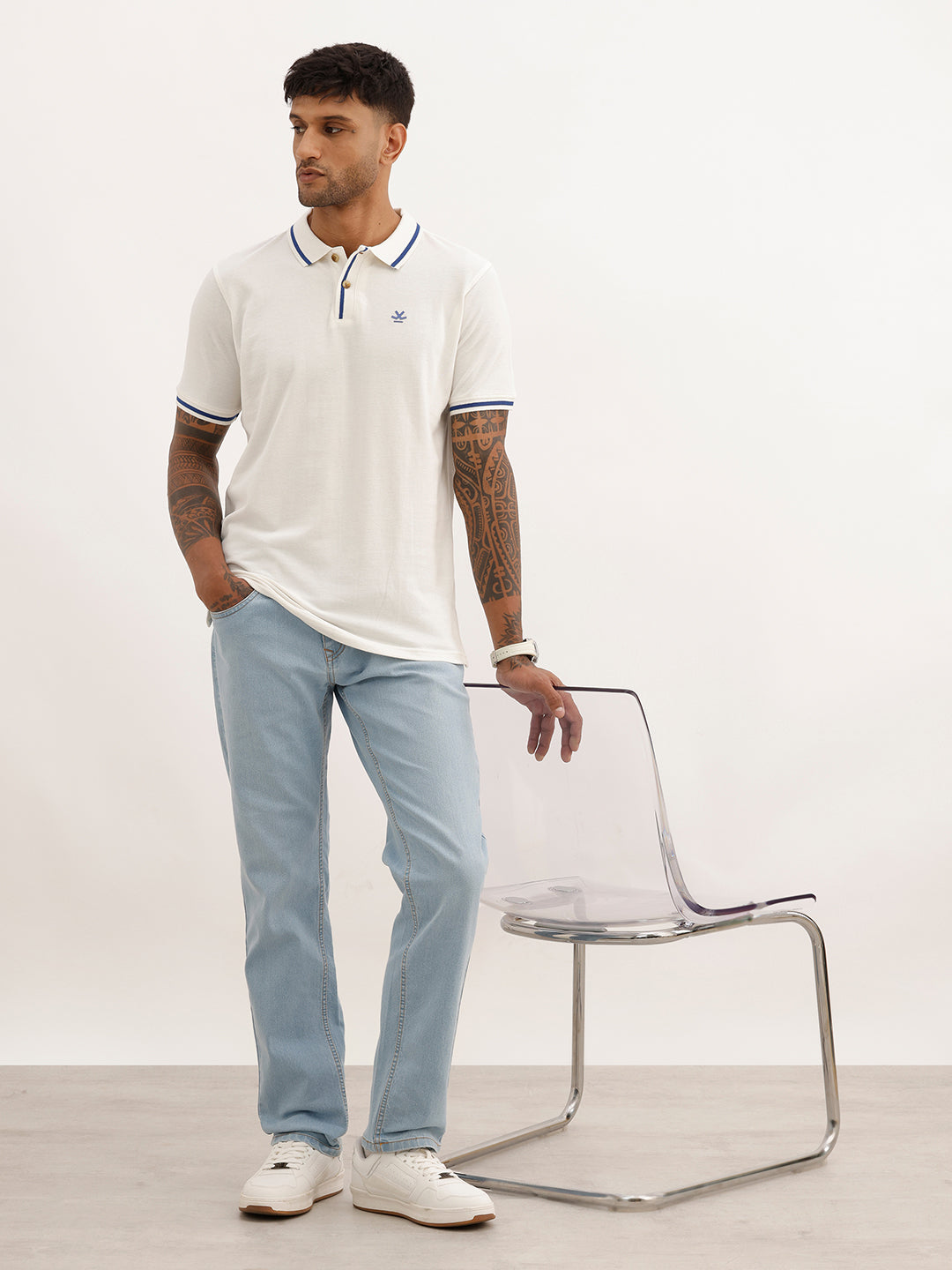 Slim Fit Tipping Collar Polo T-Shirt | Off White