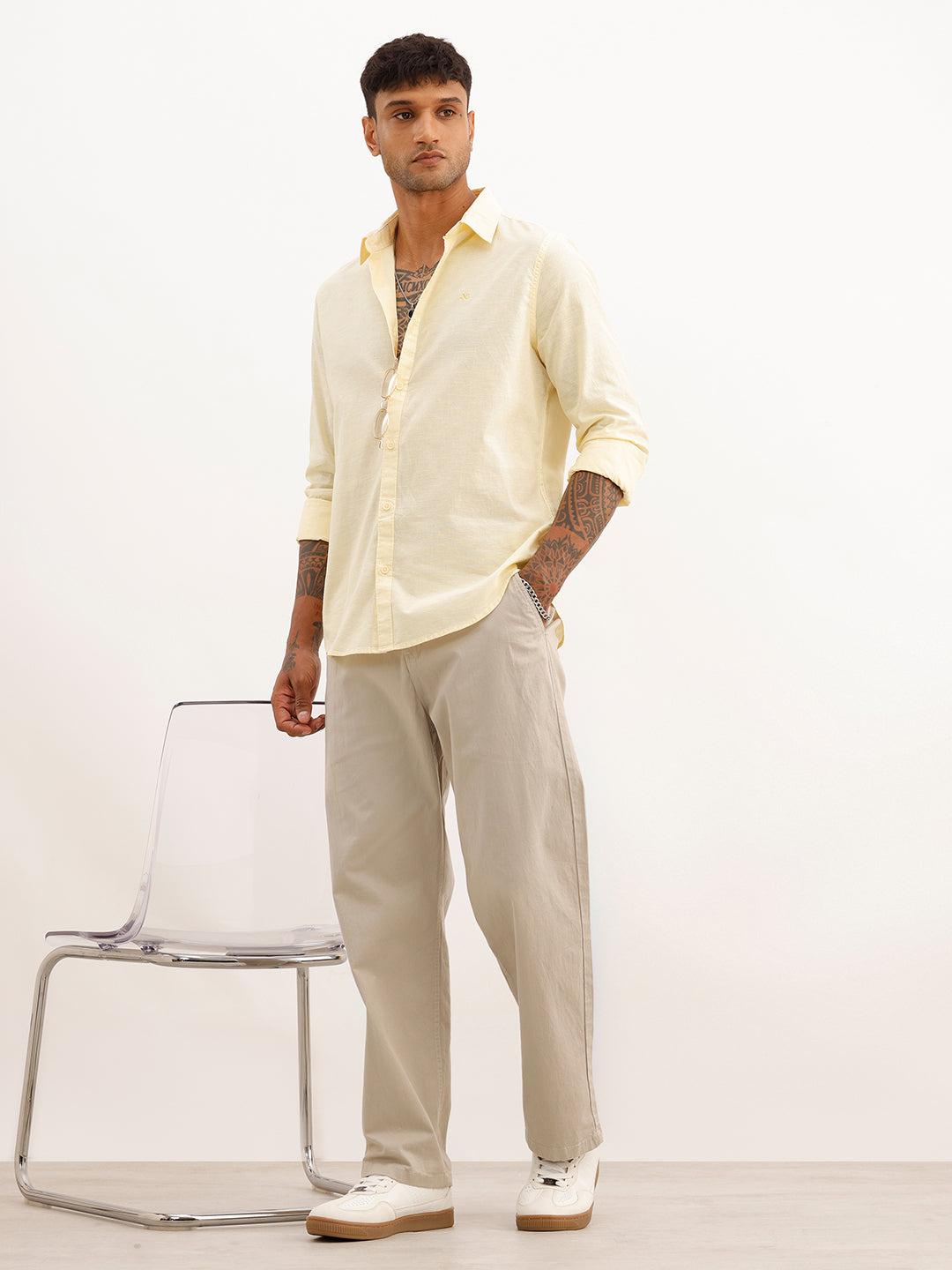Solid Slim Fit Full Sleeve Shirt | Yellow