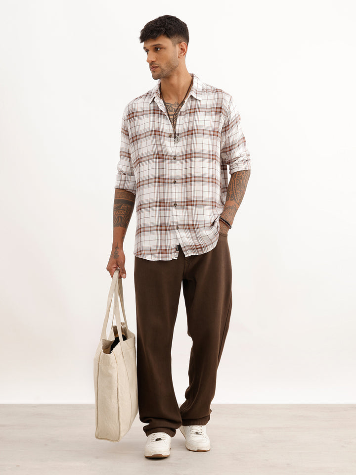 Slim Fit Checkered Full Sleeve Shirt | White
