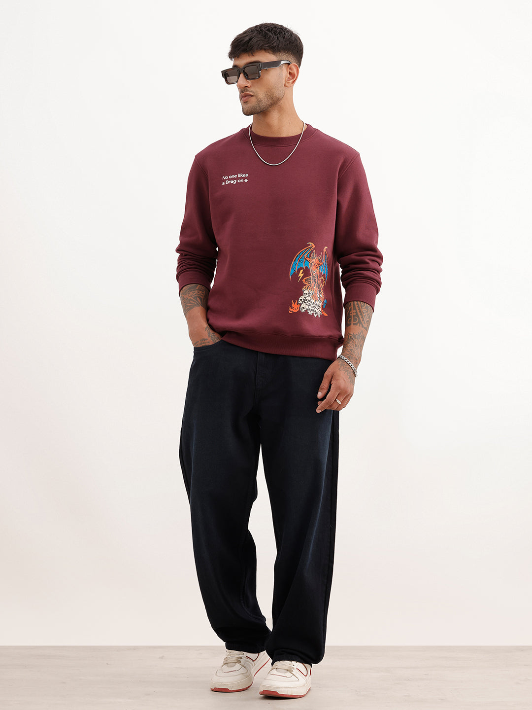 Regular Fit Placement Printed Sweatshirt | Wine