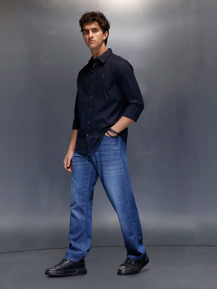 Men's Slim Fit Casual Shirt  |  Navy Blue