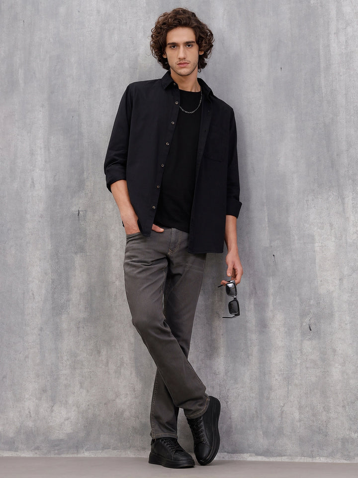 Solid 100%Cotton Regular Fit Shirt | Black
