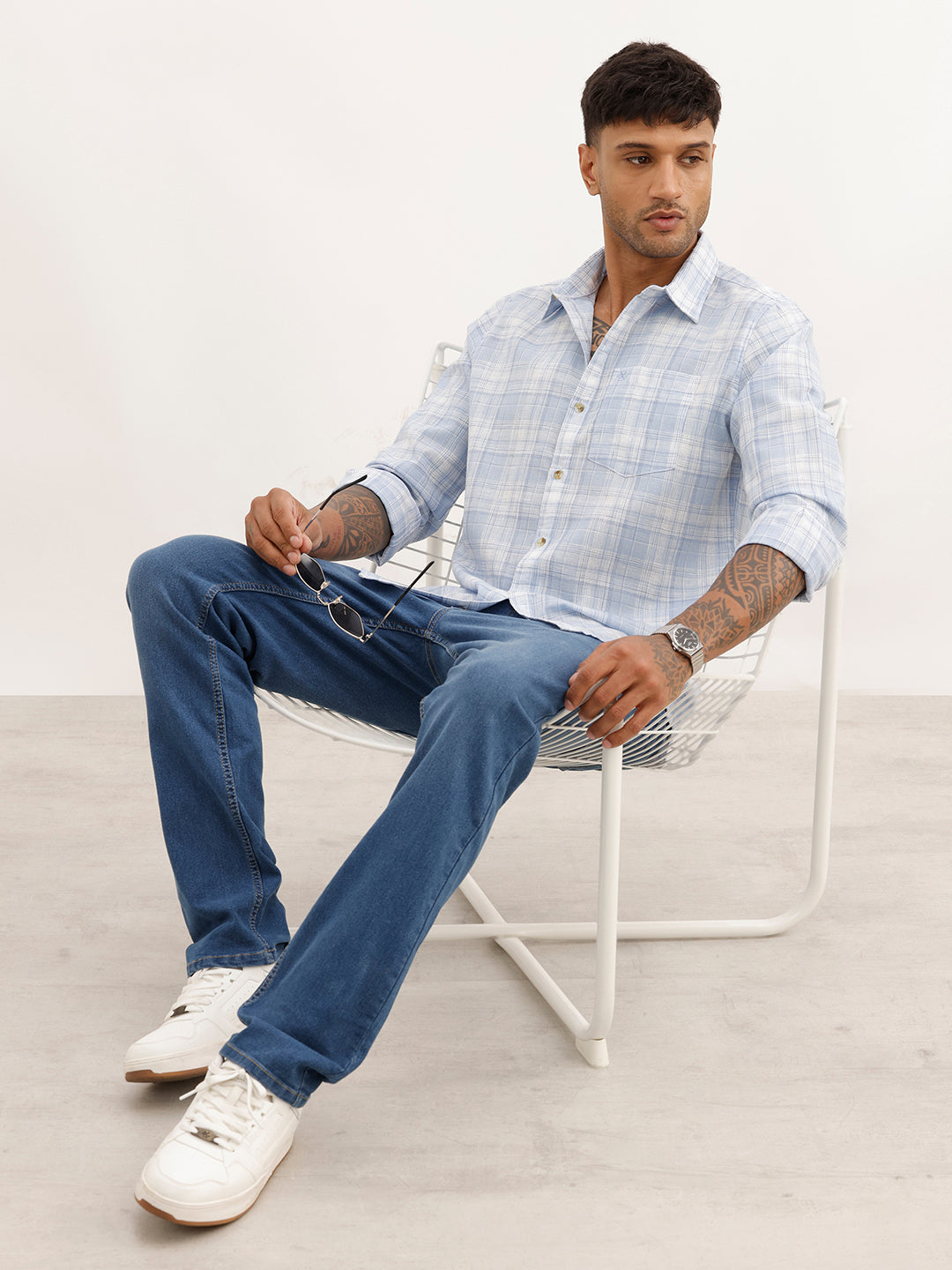 Regular Fit Checkered Full Sleeve Shirt | Light Blue | WWSH9091F