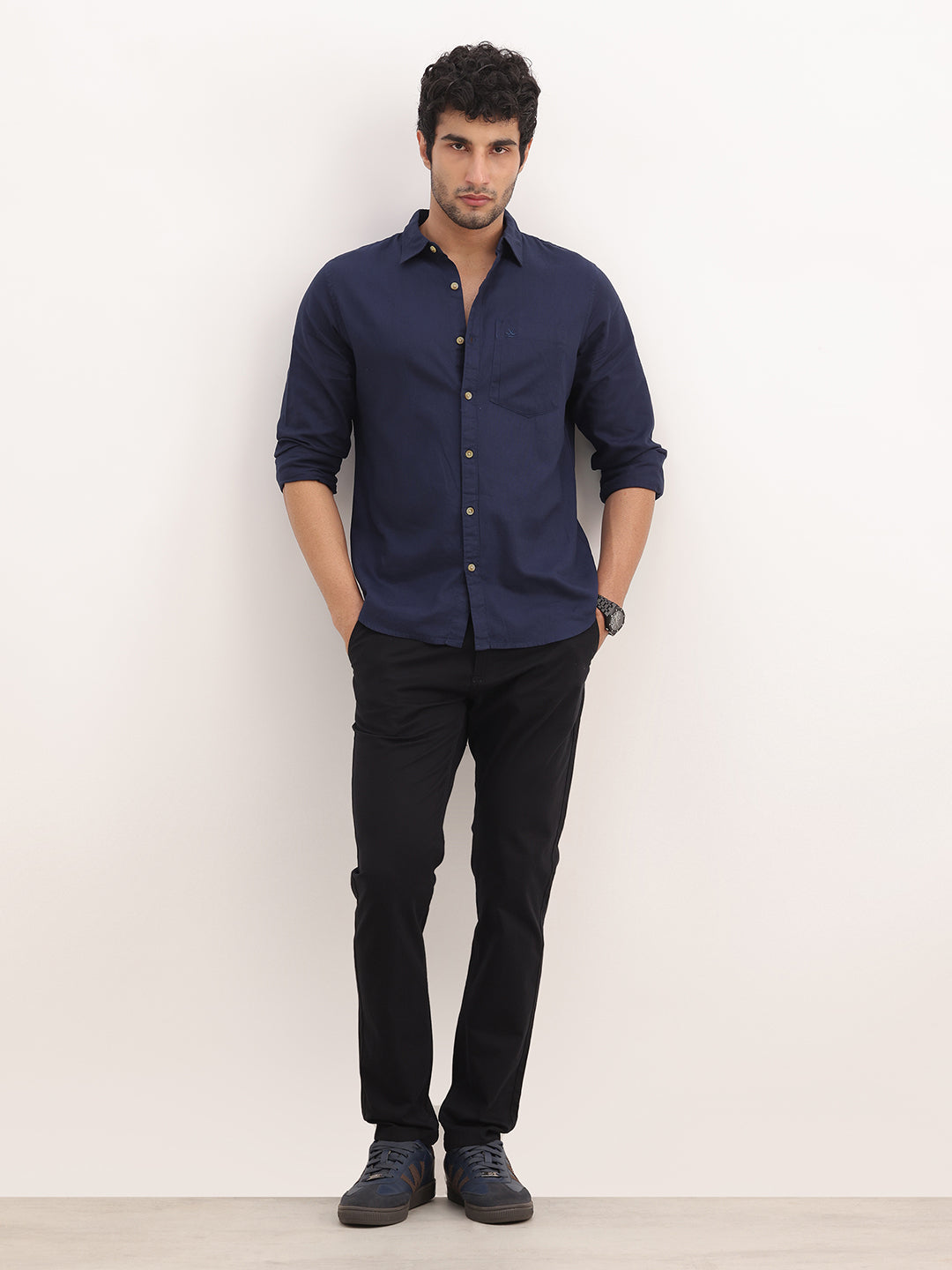 Solid Slim Fit Full Sleeve Shirt | Navy Blue