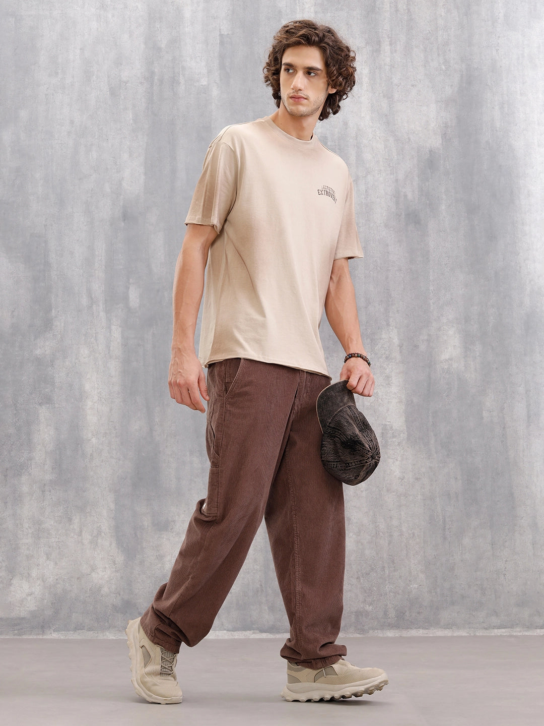Retro Washed Oversized Fit Tshirt With Back Print |  Beige