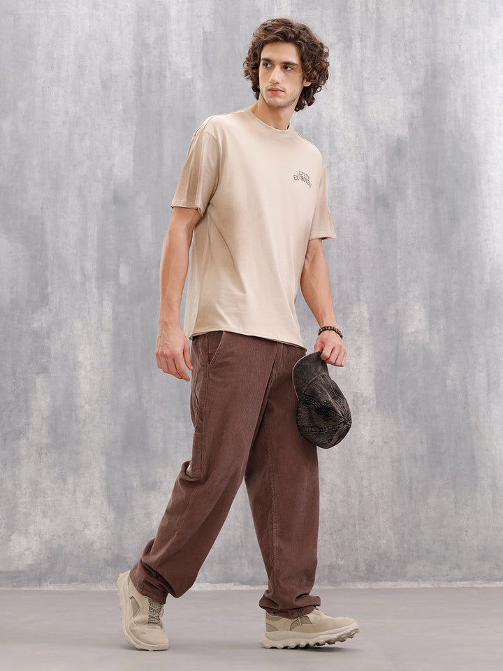 Retro Washed Oversized Fit Tshirt With Back Print |  Beige