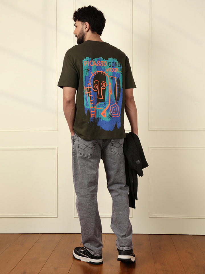 Heavy GSM Printed Picasso T-Shirt | Olive