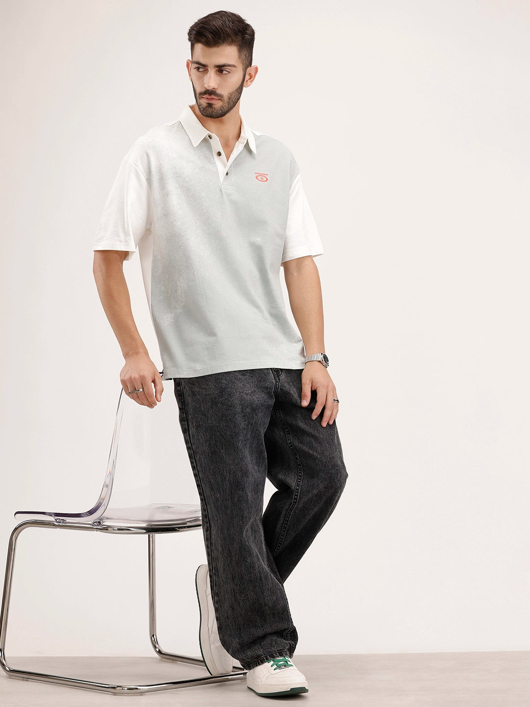 Panel Printed Polo T-Shirt | Off White